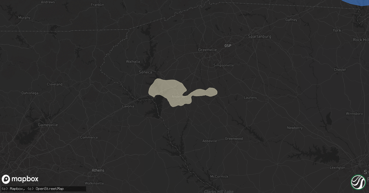 Hail map in Anderson, SC on May 8, 2024