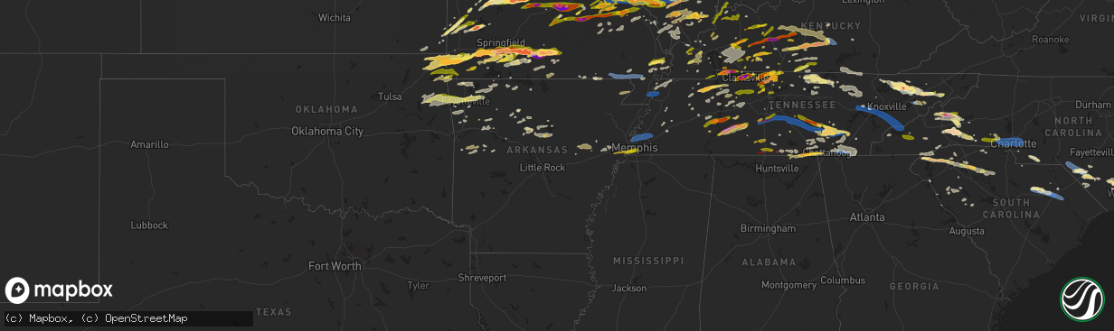 Hail map in Arkansas on May 8, 2024