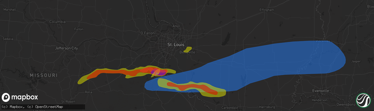 Hail map in Belleville, IL on May 8, 2024