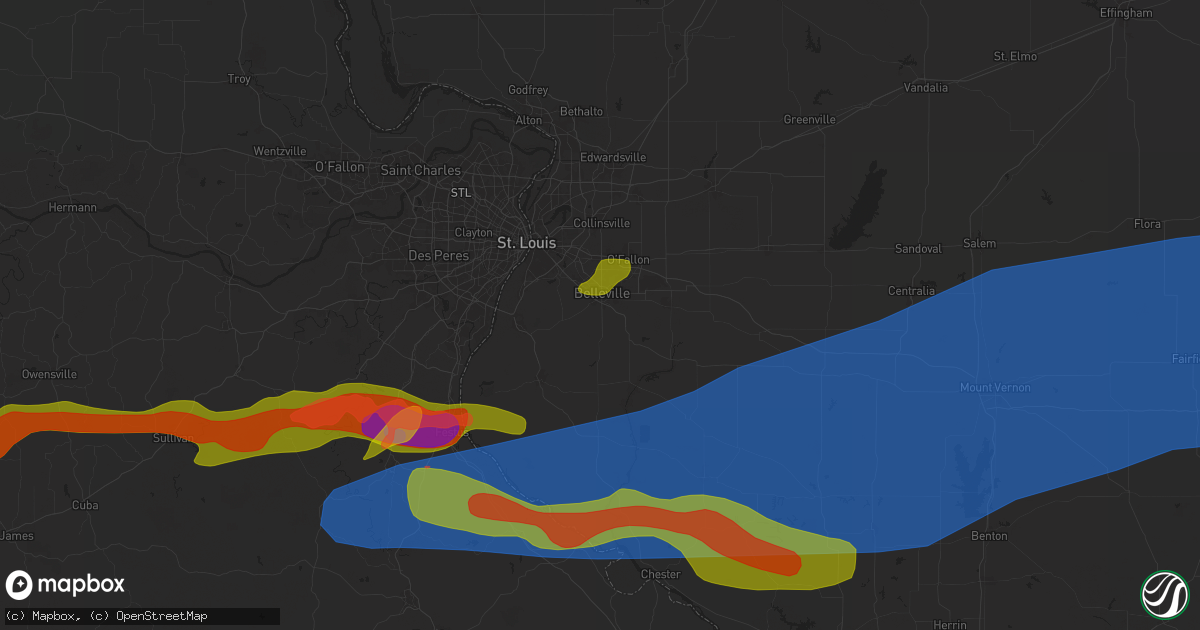 Hail map in Belleville, IL on May 8, 2024