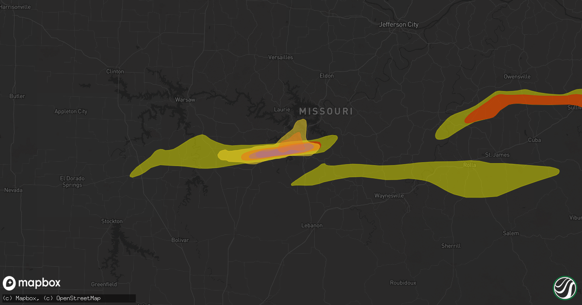 Hail map in Camdenton, MO on May 8, 2024