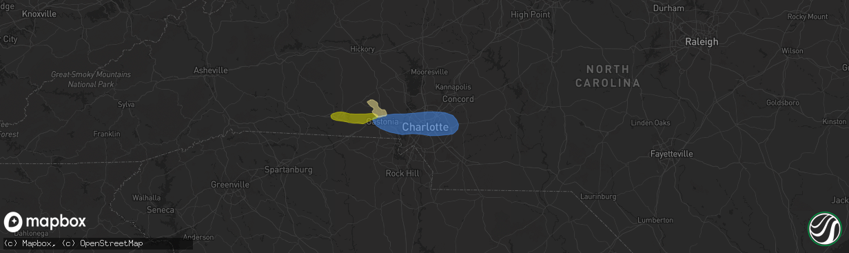 Hail map in Charlotte, NC on May 8, 2024