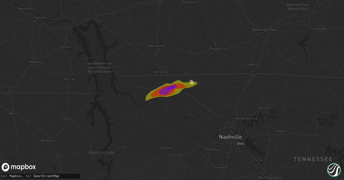 Hail map in Clarksville, TN on May 8, 2024