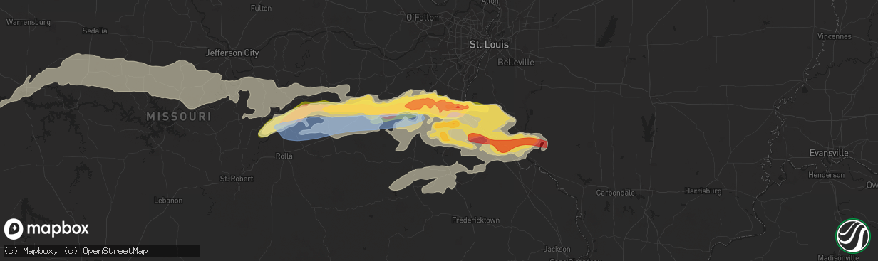 Hail map in De Soto, MO on May 8, 2024