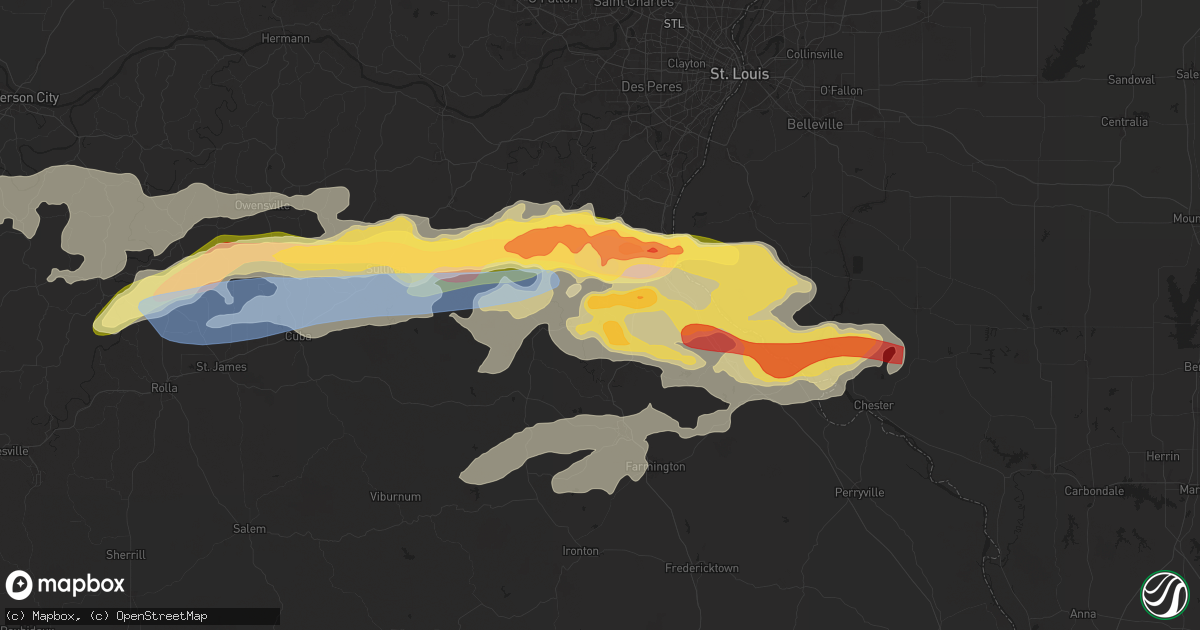 Hail map in De Soto, MO on May 8, 2024