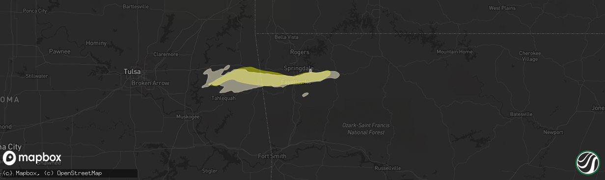 Hail map in Fayetteville, AR on May 8, 2024