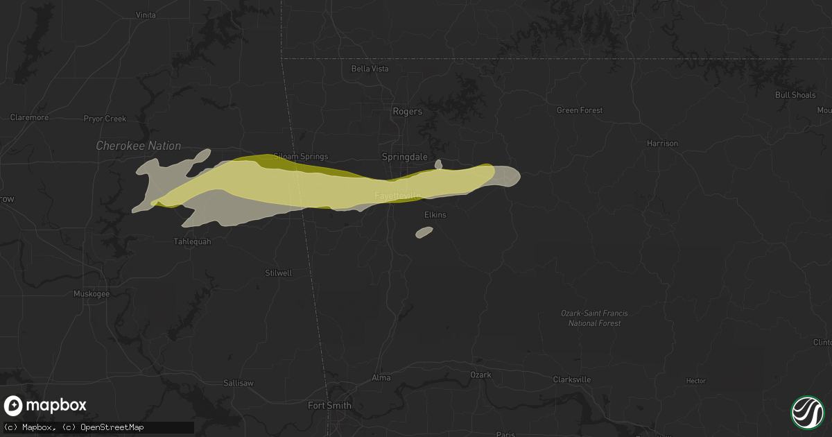 Hail map in Fayetteville, AR on May 8, 2024