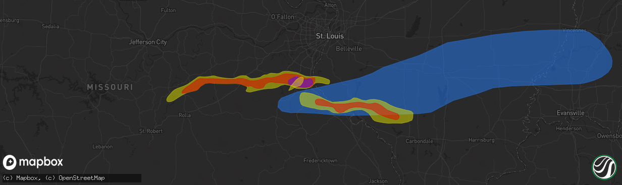 Hail map in Festus, MO on May 8, 2024