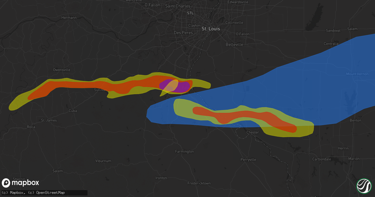 Hail map in Festus, MO on May 8, 2024
