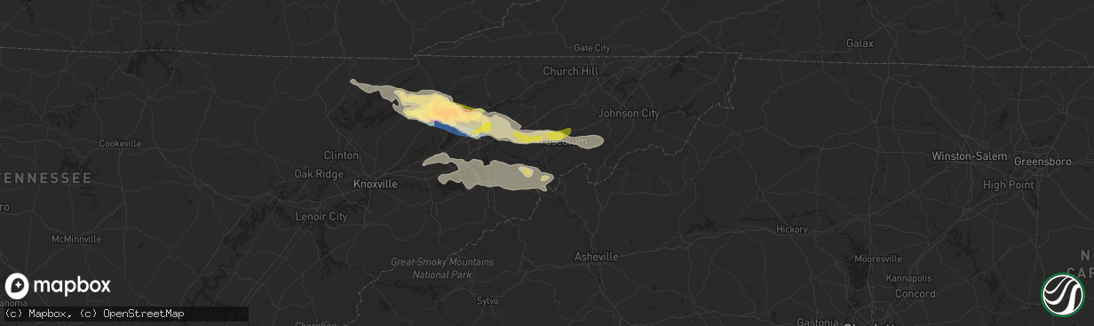Hail map in Greeneville, TN on May 8, 2024