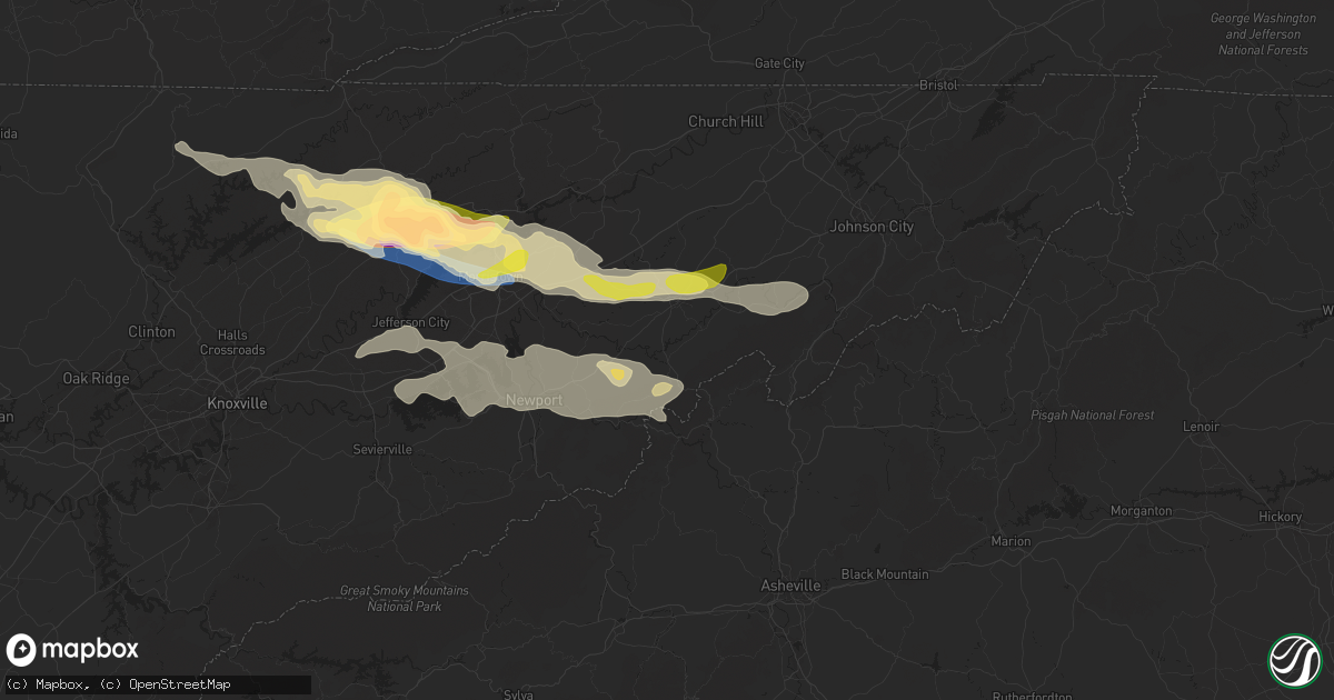 Hail map in Greeneville, TN on May 8, 2024