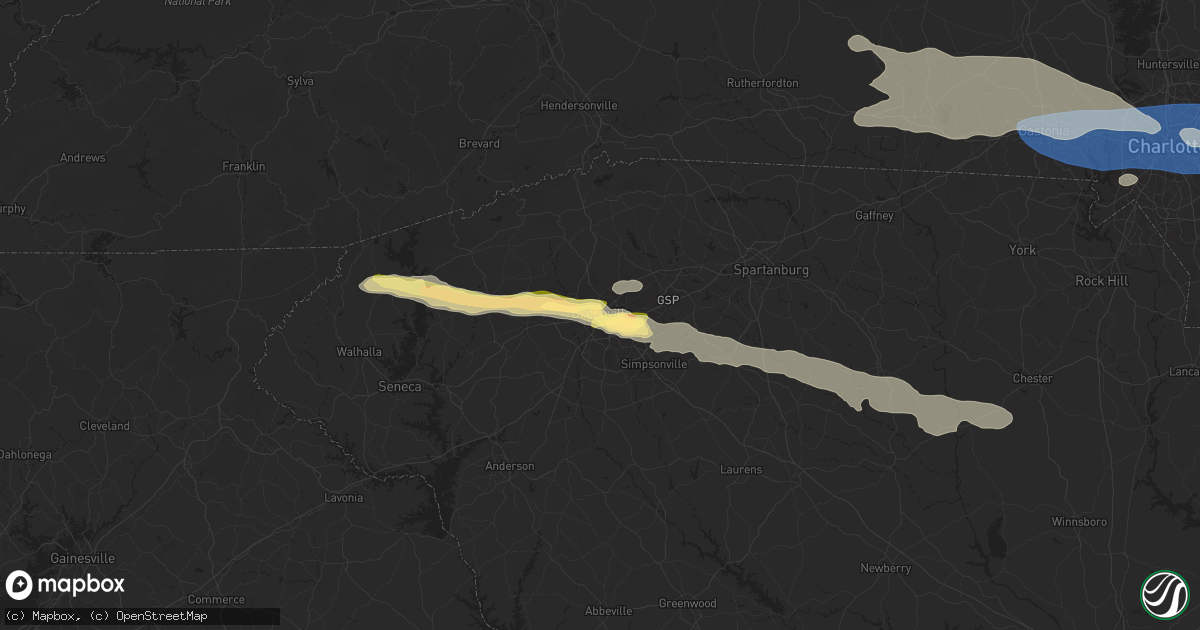 Hail map in Greenville, SC on May 8, 2024