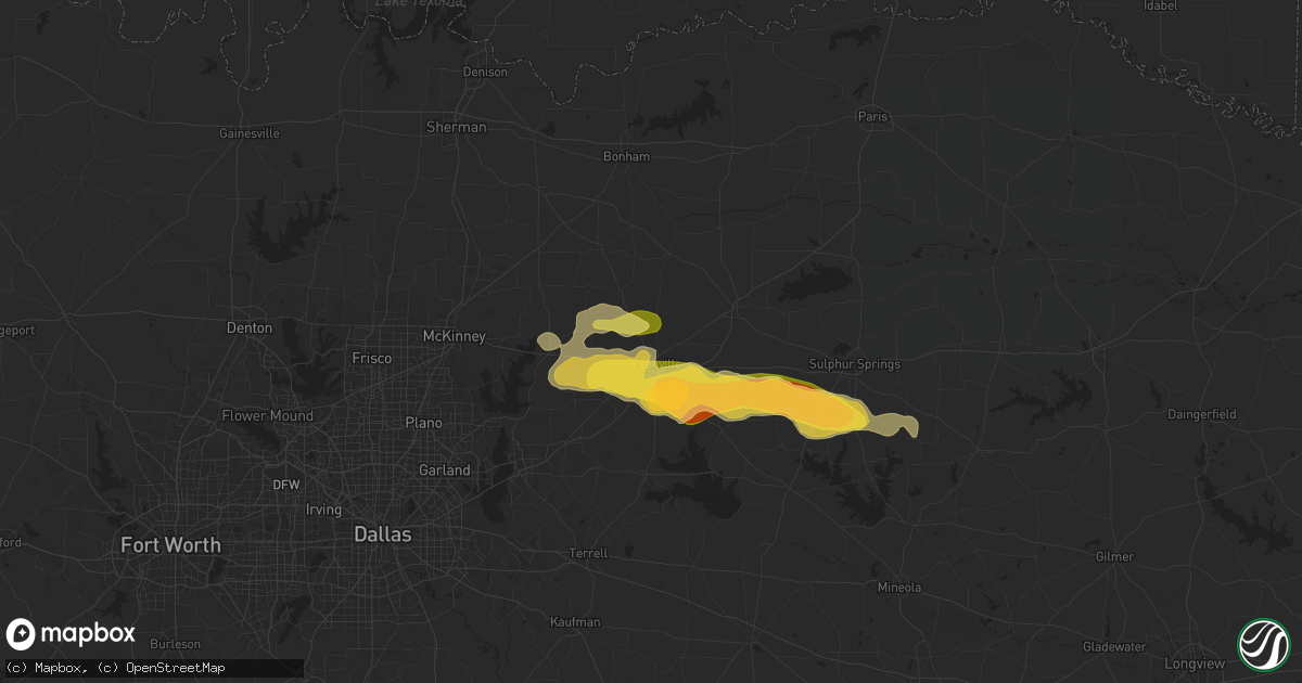 Hail map in Greenville, TX on May 8, 2024