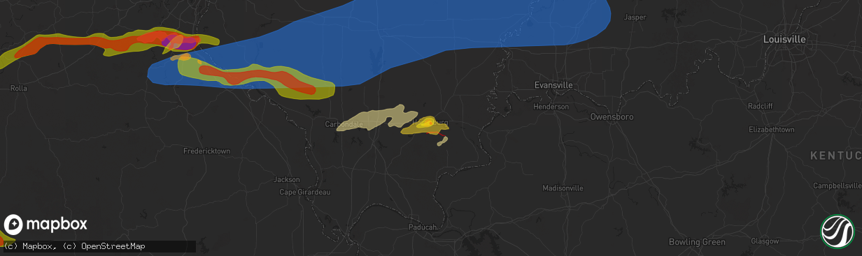 Hail map in Harrisburg, IL on May 8, 2024