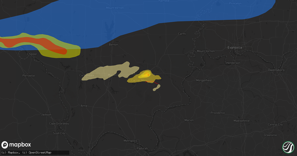 Hail map in Harrisburg, IL on May 8, 2024