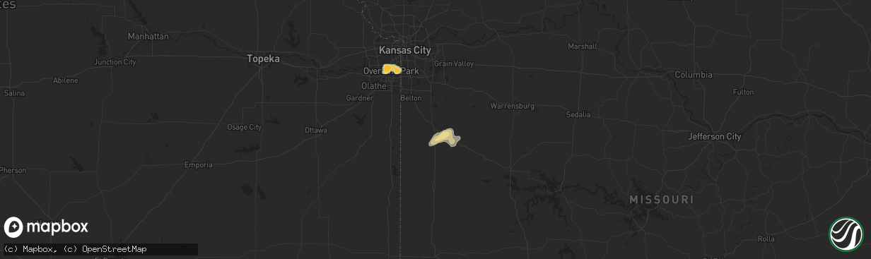 Hail map in Harrisonville, MO on May 8, 2024