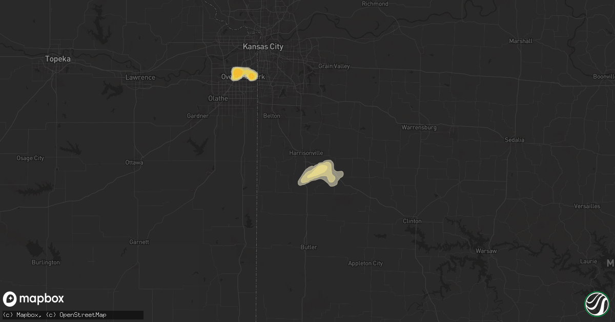 Hail map in Harrisonville, MO on May 8, 2024