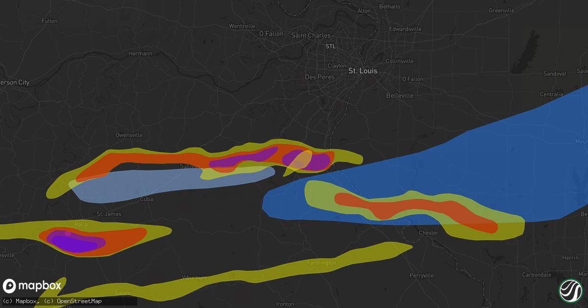 Hail map in Hillsboro, MO on May 8, 2024