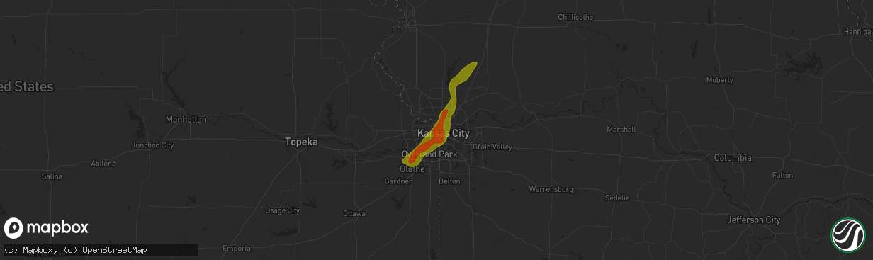 Hail map in Kansas City, KS on May 8, 2024