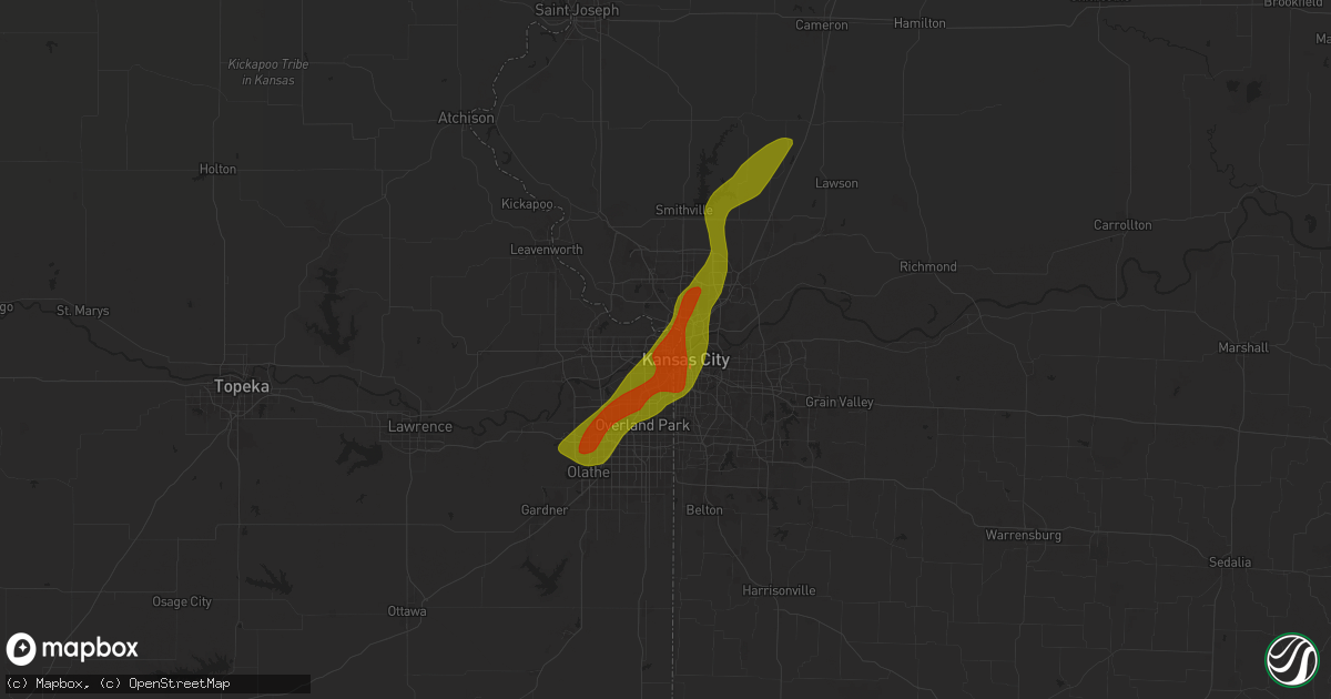 Hail map in Kansas City, KS on May 8, 2024