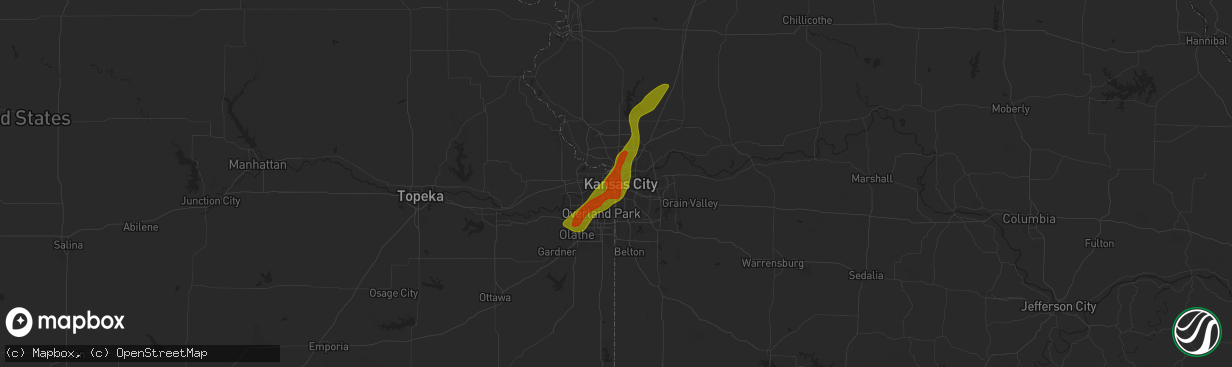 Hail map in Kansas City, MO on May 8, 2024