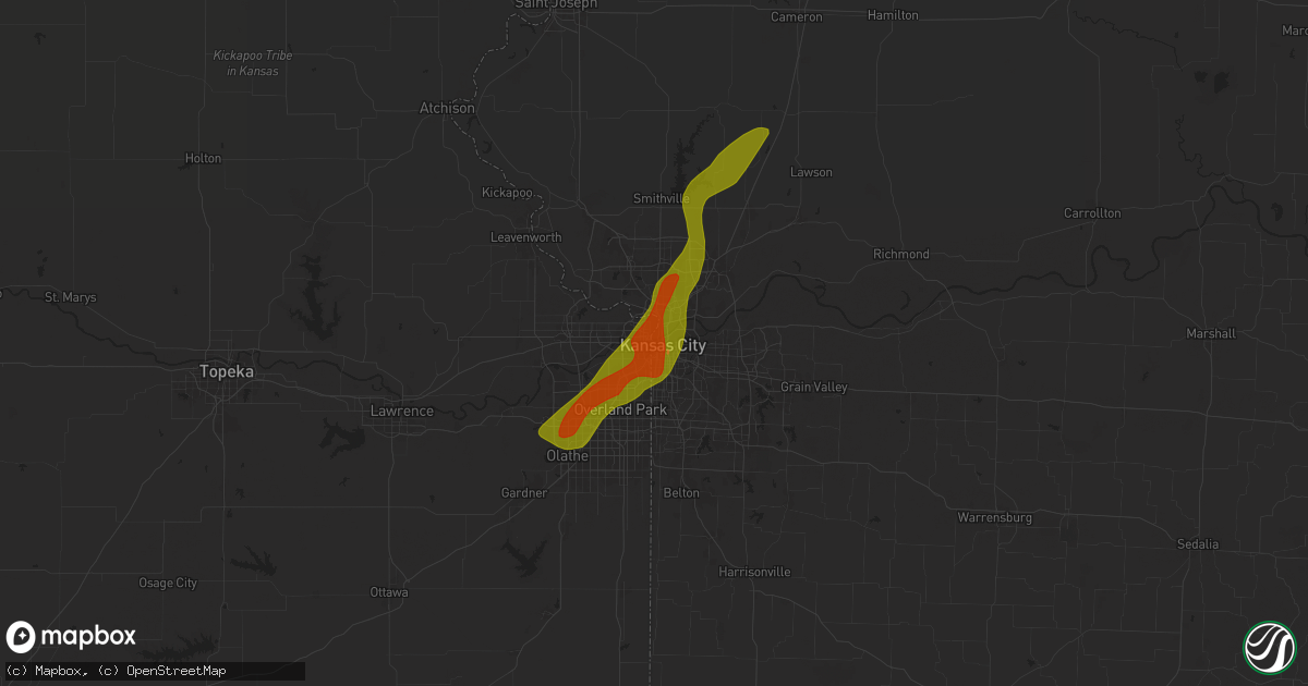 Hail map in Kansas City, MO on May 8, 2024