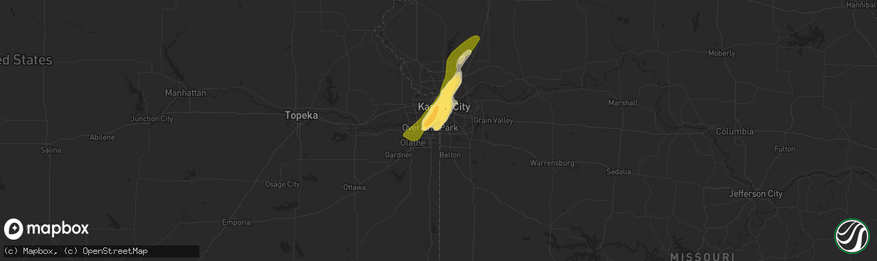 Hail map in Leawood, KS on May 8, 2024