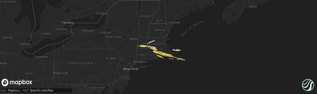 Hail map in Massachusetts on May 8, 2024