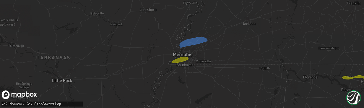 Hail map in Memphis, TN on May 8, 2024