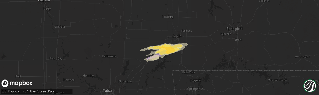 Hail map in Miami, OK on May 8, 2024