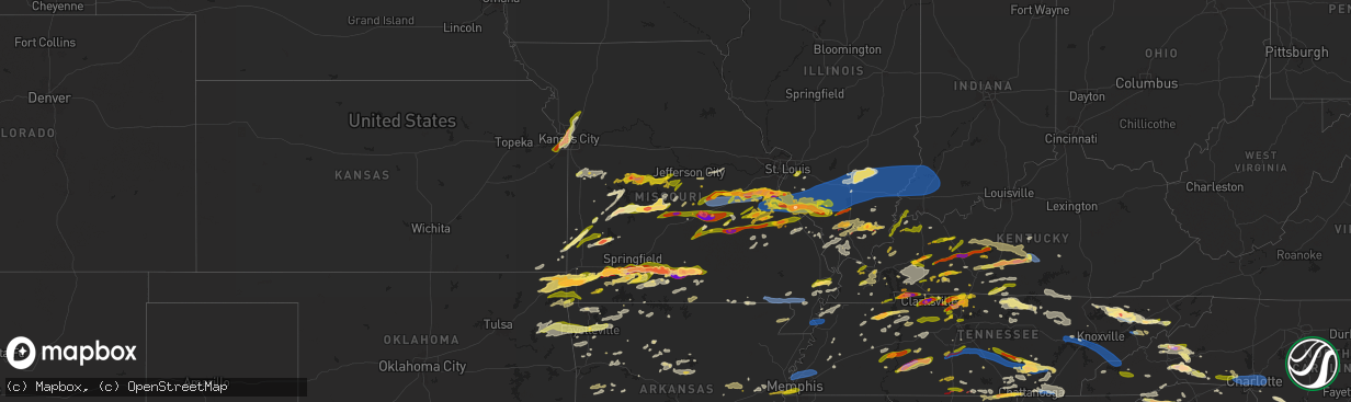 Hail map in Missouri on May 8, 2024