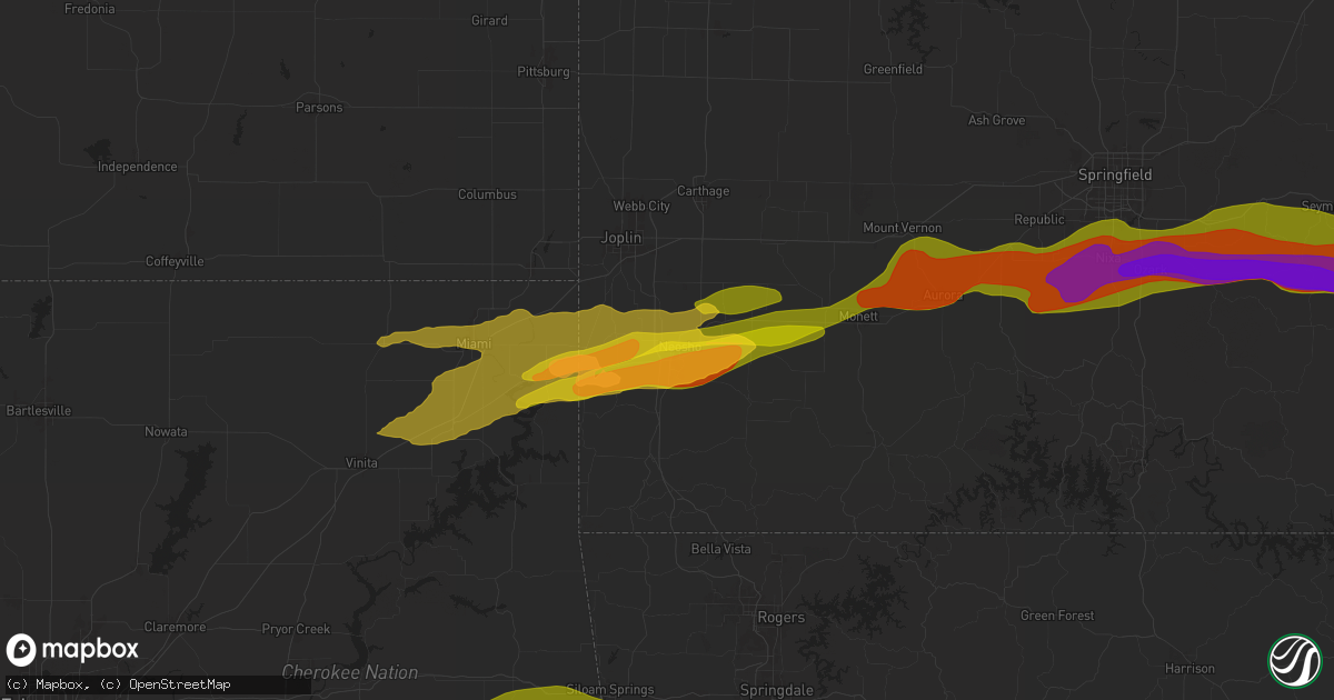 Hail map in Neosho, MO on May 8, 2024