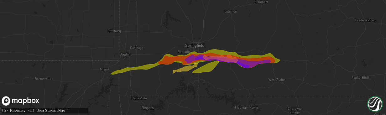 Hail map in Nixa, MO on May 8, 2024