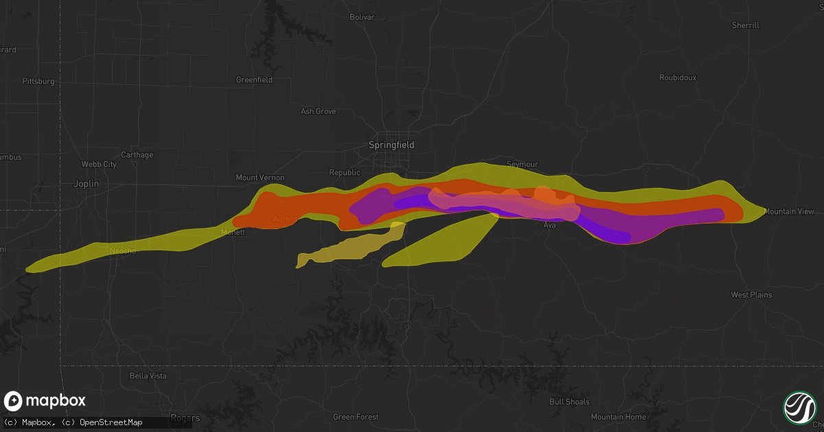 Hail map in Ozark, MO on May 8, 2024
