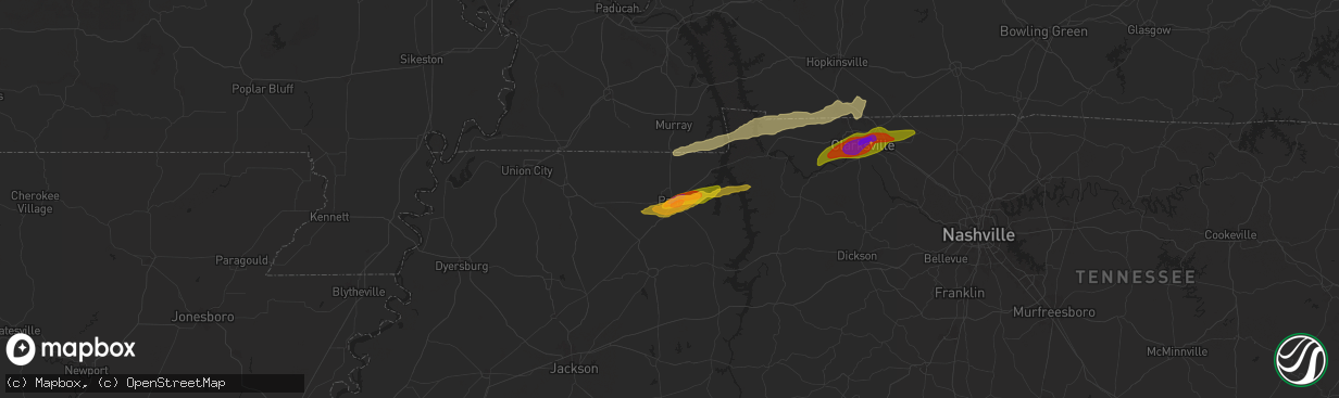 Hail map in Paris, TN on May 8, 2024