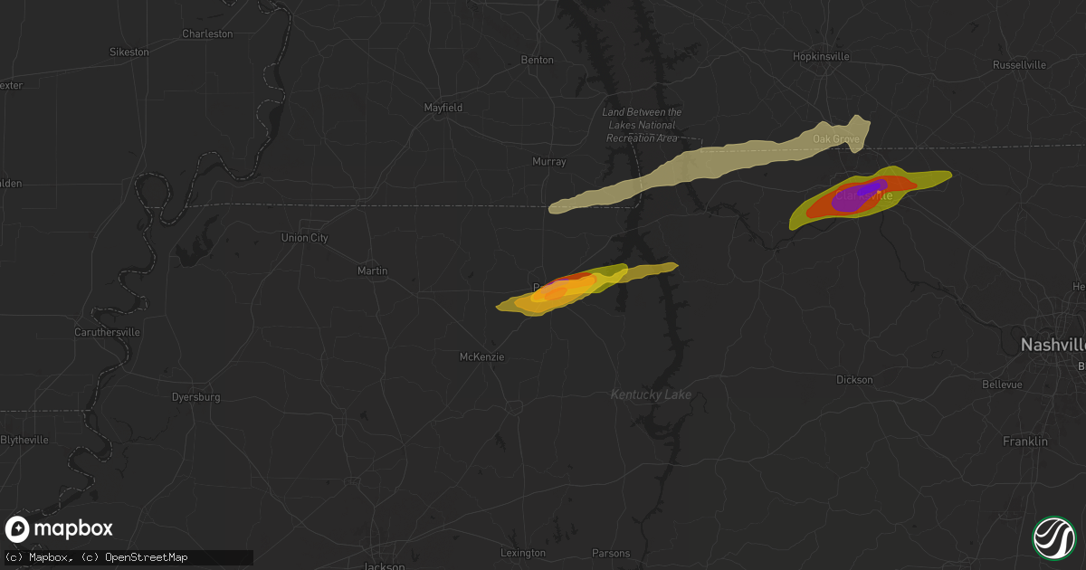 Hail map in Paris, TN on May 8, 2024