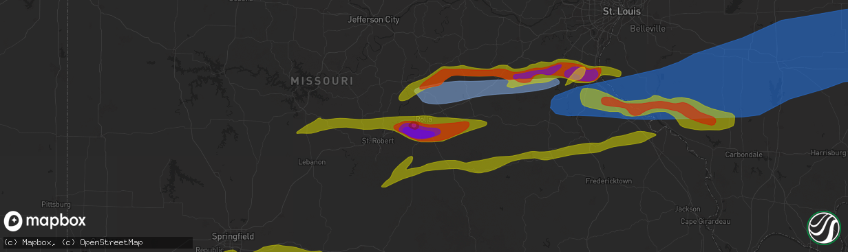 Hail map in Rolla, MO on May 8, 2024