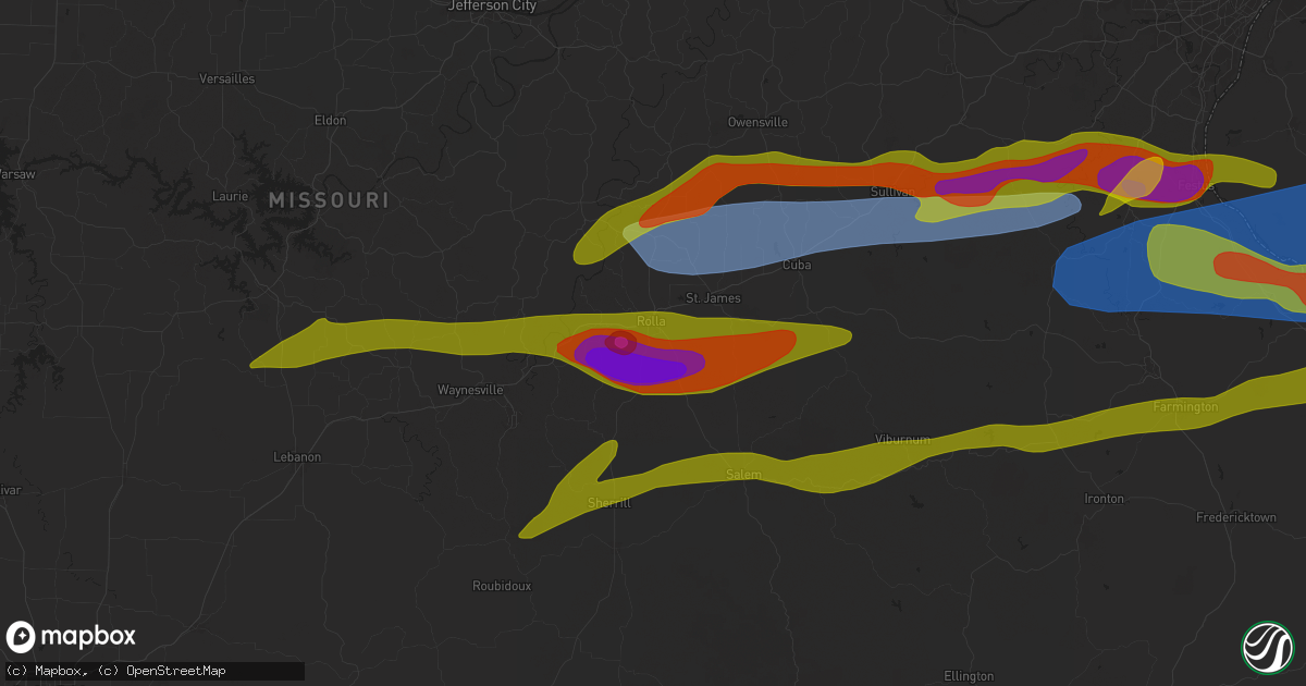 Hail map in Rolla, MO on May 8, 2024