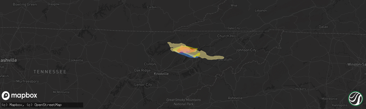 Hail map in Rutledge, TN on May 8, 2024