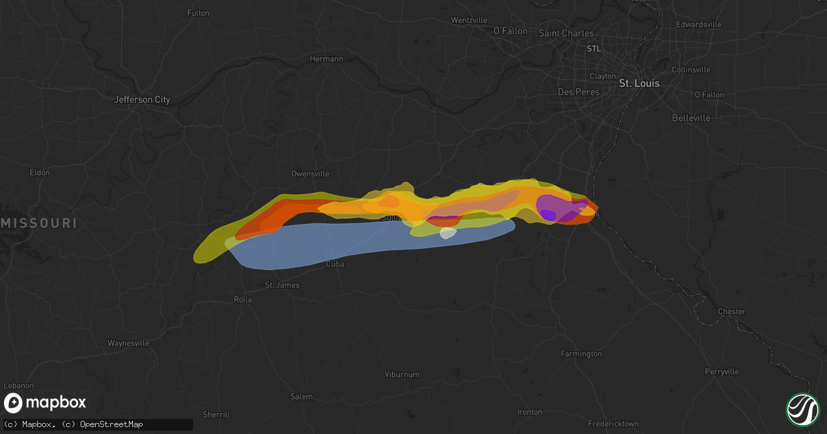 Hail map in Sullivan, MO on May 8, 2024