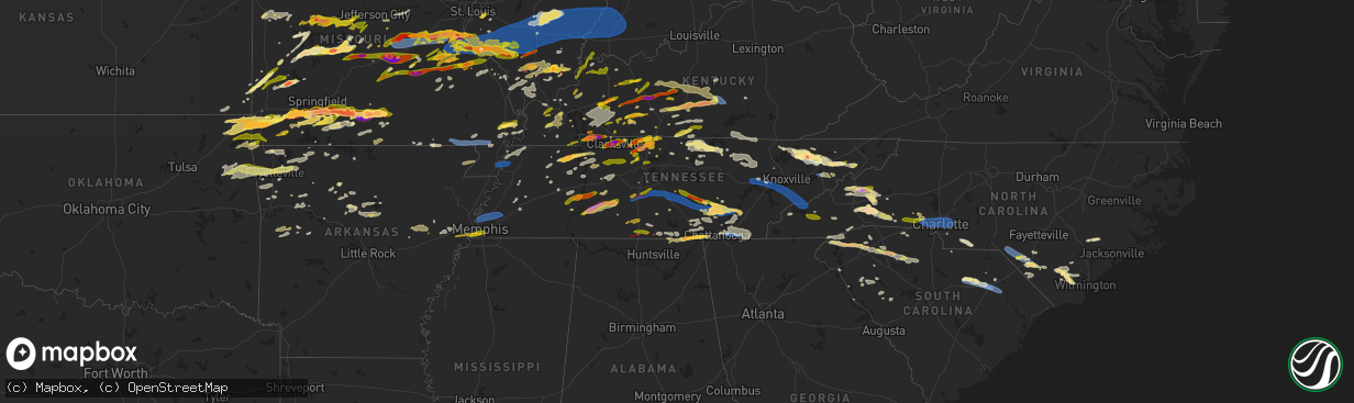 Hail map in Tennessee on May 8, 2024