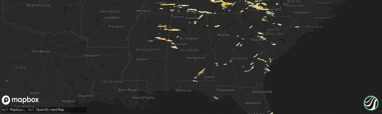 Hail map in Alabama on May 8, 2025
