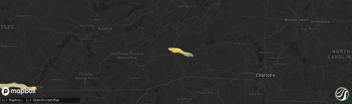 Hail map in Asheville, NC on May 8, 2025