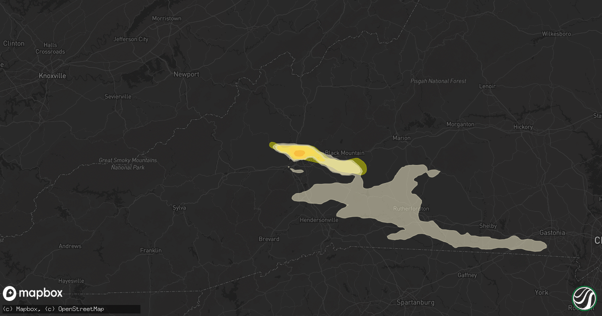 Hail map in Asheville, NC on May 8, 2025