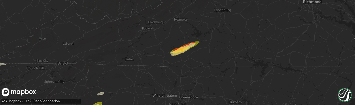 Hail map in Bassett, VA on May 8, 2025