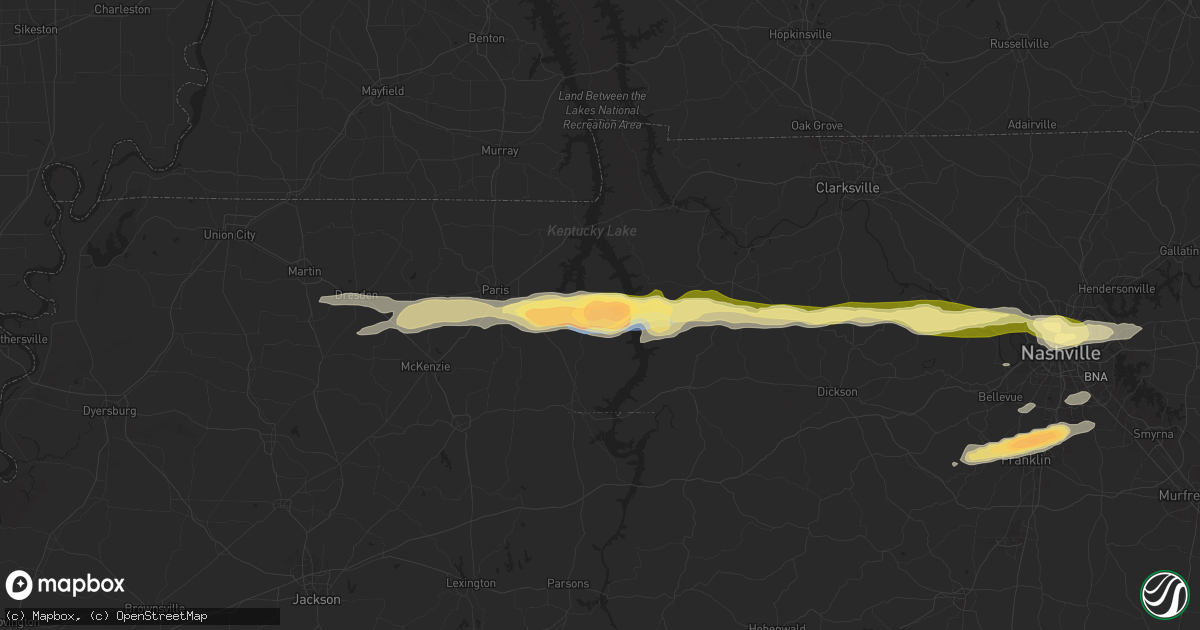Hail map in Big Sandy, TN on May 8, 2025