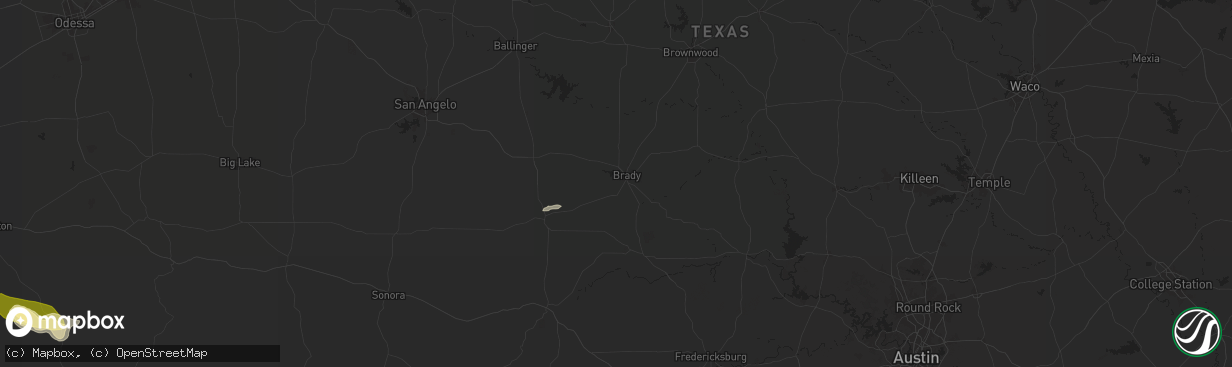 Hail map in Brady, TX on May 8, 2025