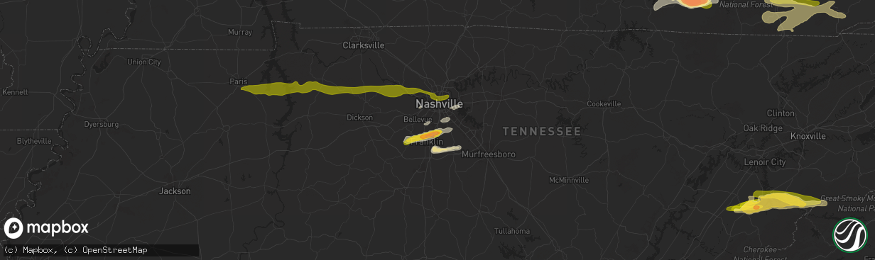 Hail map in Brentwood, TN on May 8, 2025