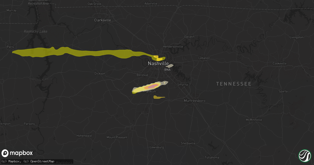 Hail map in Brentwood, TN on May 8, 2025