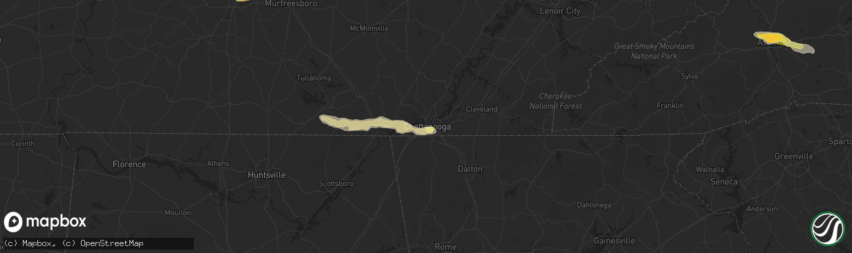 Hail map in Chattanooga, TN on May 8, 2025